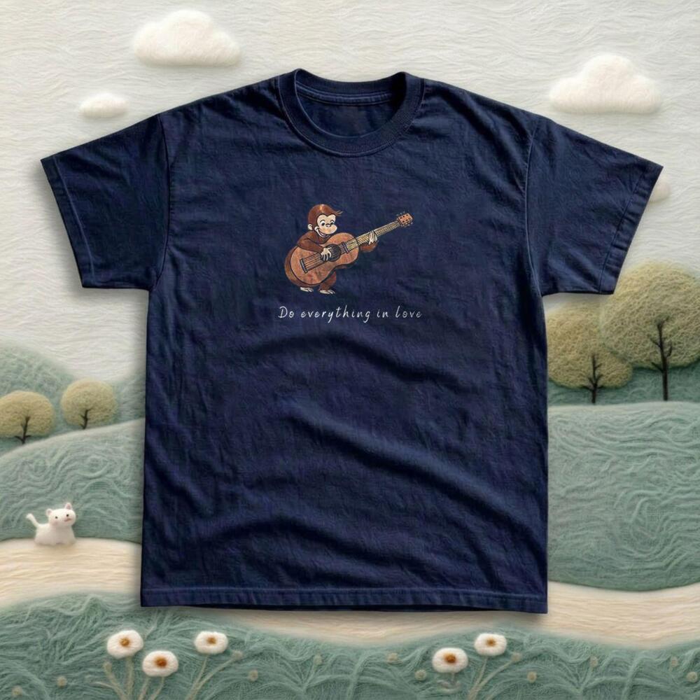 Do Everything In Love Cartoon Monkey Navy Unisex Tee